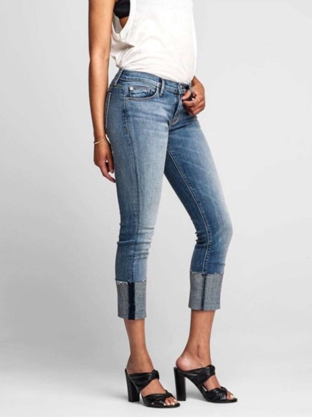 Hudson Denim Tally Deep Cuff Crop Skinny Jeans Size 32 Y2K Boho Festival Style